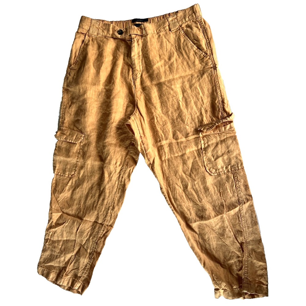 RACHEL Rachel Roy Pants Womens L Orange Linen Cargo Jogger Pocket Elastic Waist